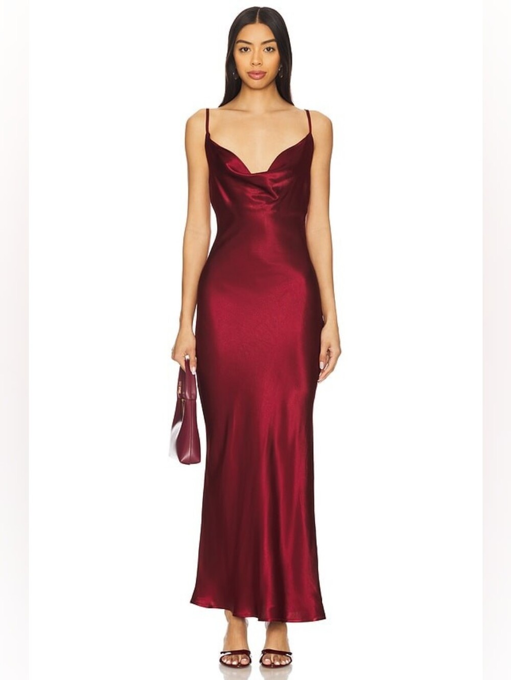 SNDYS x REVOLVE Skin Satin Dress in Burgundy (Cowl Neck Maxi Dress)